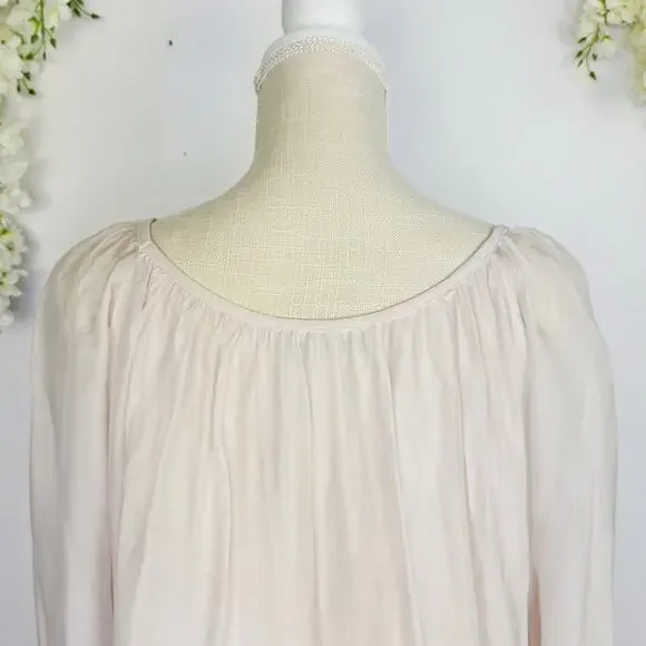 Angela Italy Silk Blouse Large Pink Embroidered Boho Peasant Cottage Coquette - Picture 8 of 16